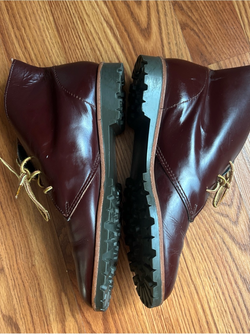 Etienne Aigner Burgundy Leather Ankle Booties with Tan Laces - Picture 5 of 10